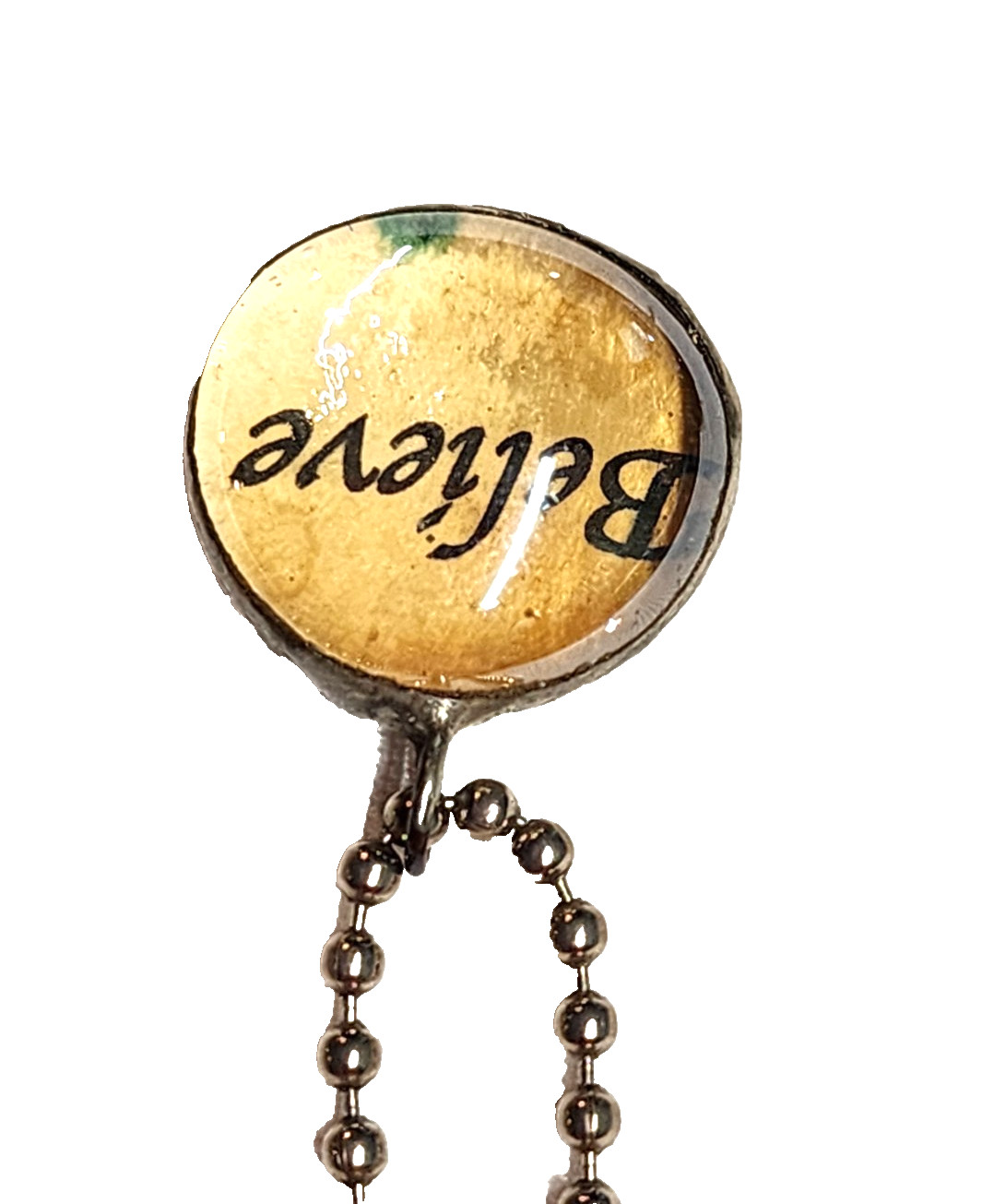 Vintage Believe Necklace Letter Printed Glass Dome Round Pendant Artisan 20″