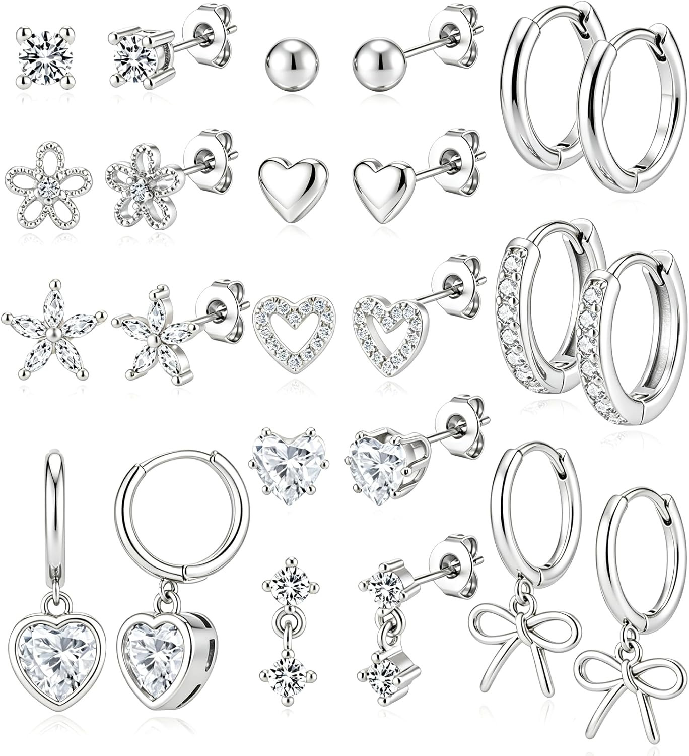 12 Pairs Small Stud Hoop Earrings Set for Women – 14K Gold Plated Huggie Hoops H