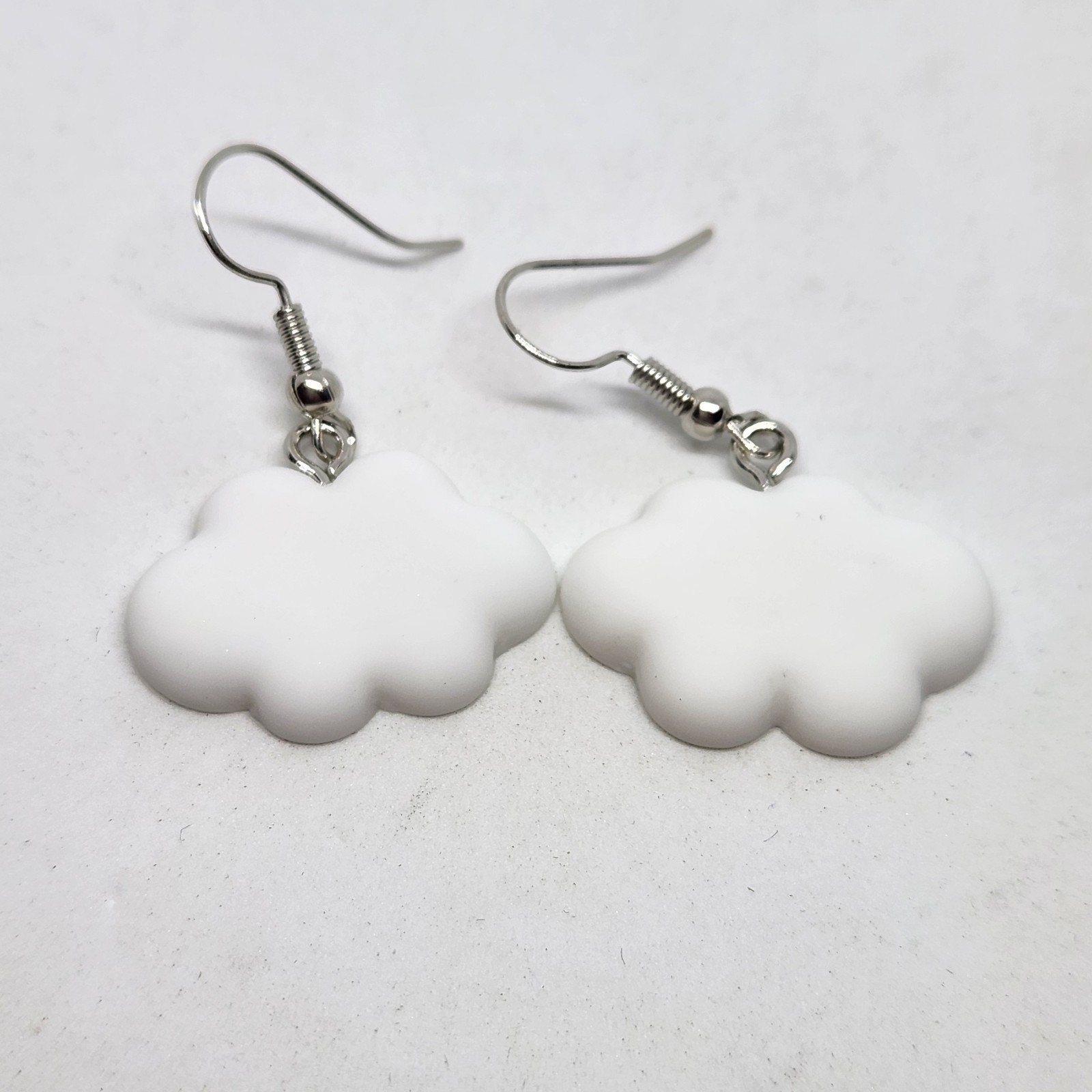 White Cloud Earrings Acrylic Hook Dangle Fun Cute Gift
