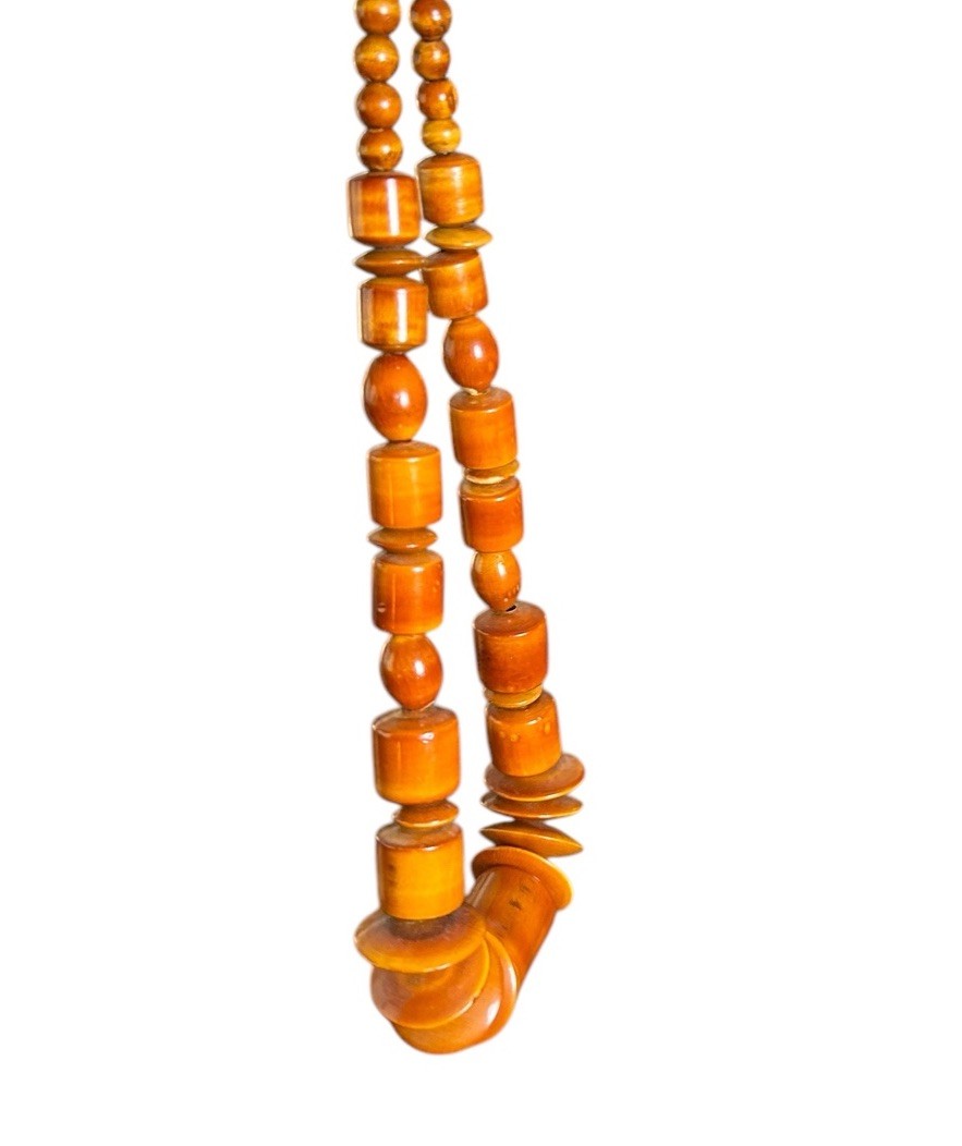 Oversized Wooden Beads Statement Necklace 12” Brown Geometric Shapes Tribal