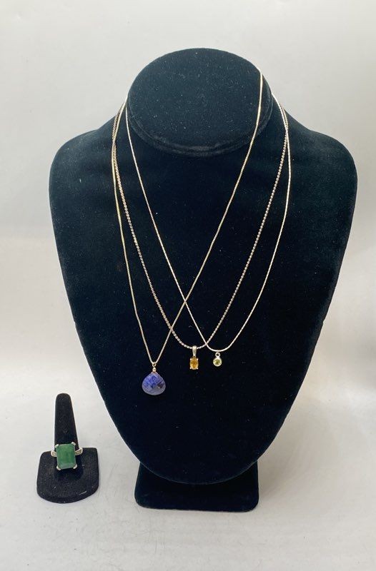 Sterling Silver 925 Multi Gemstone Jewelry Lot 4 Necklaces & Ring 16.8g
