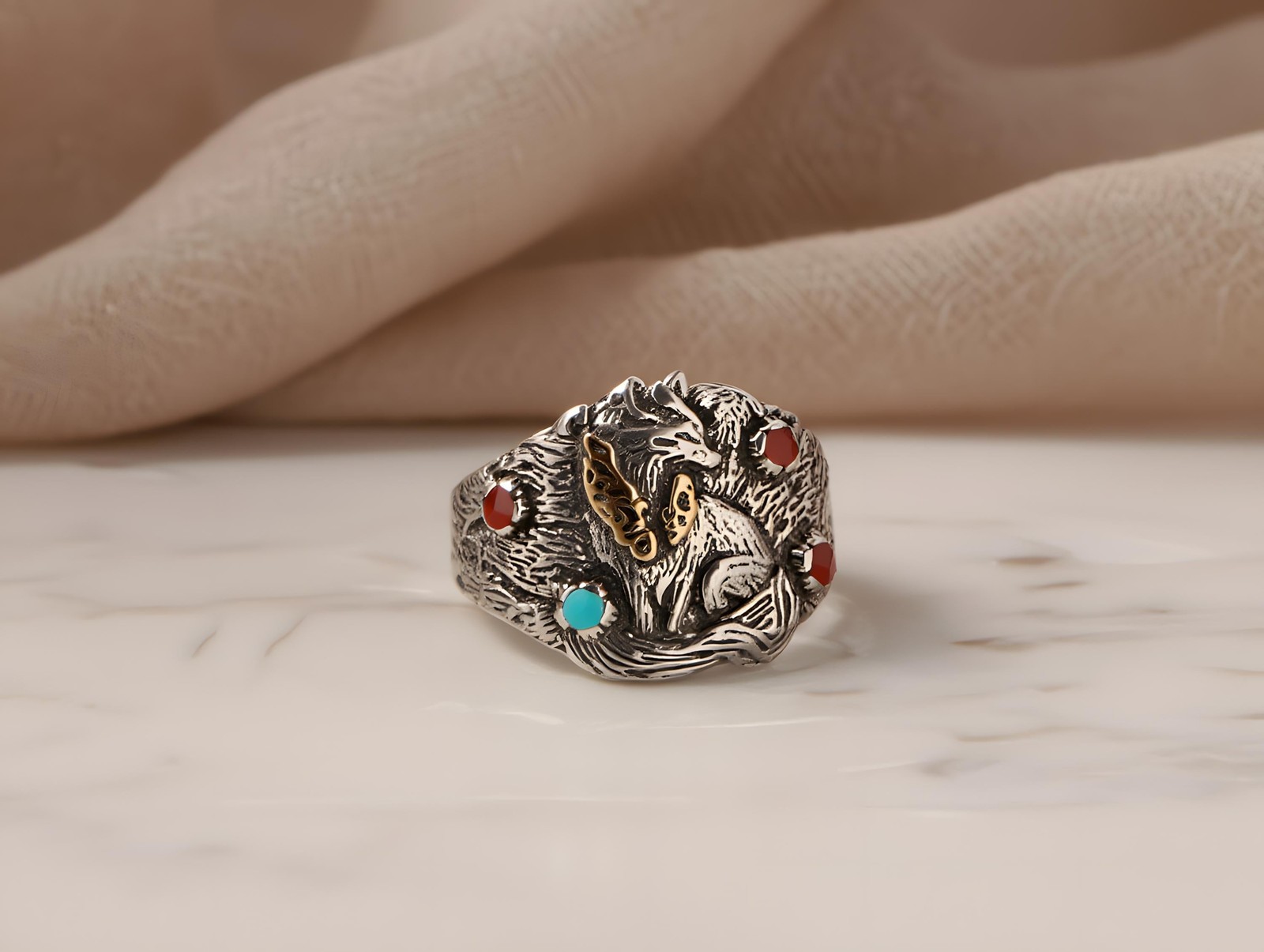 Handcrafted Wolf Ring ,Adjustable Nature Inspired Jewelry
