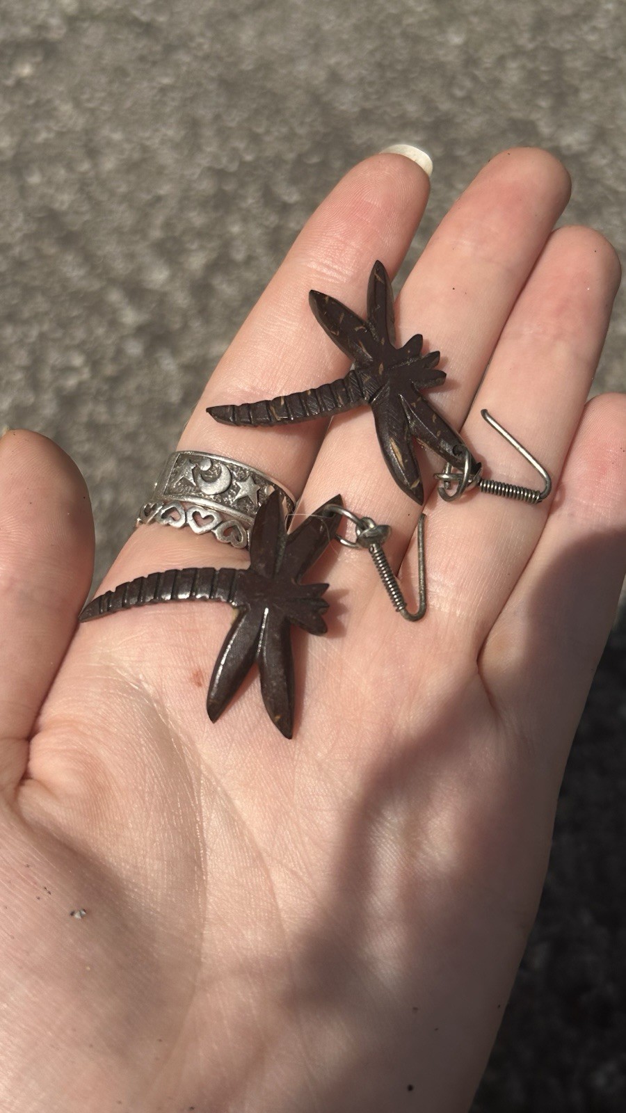 Handmade in Mexico Brown Wood Dragonfly Dangle Hook Earrings