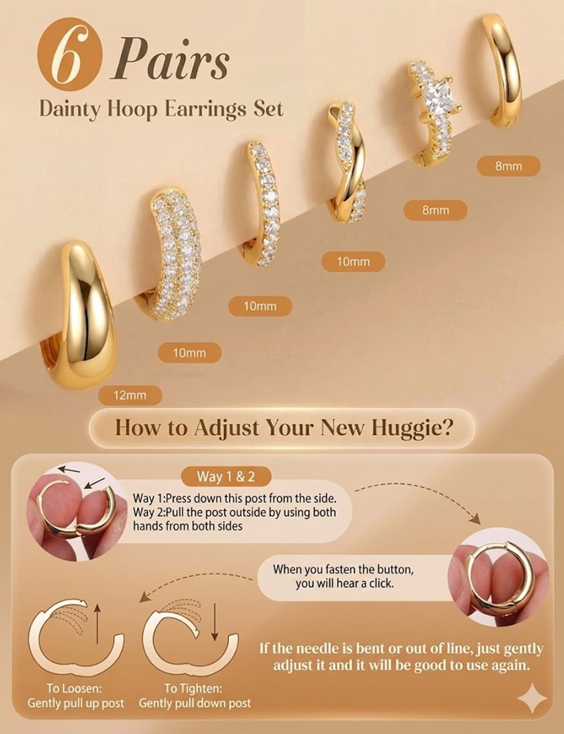 Small 14K Gold Plated Huggie Hoop Earrings for Women Hypoallergenic Lightweight