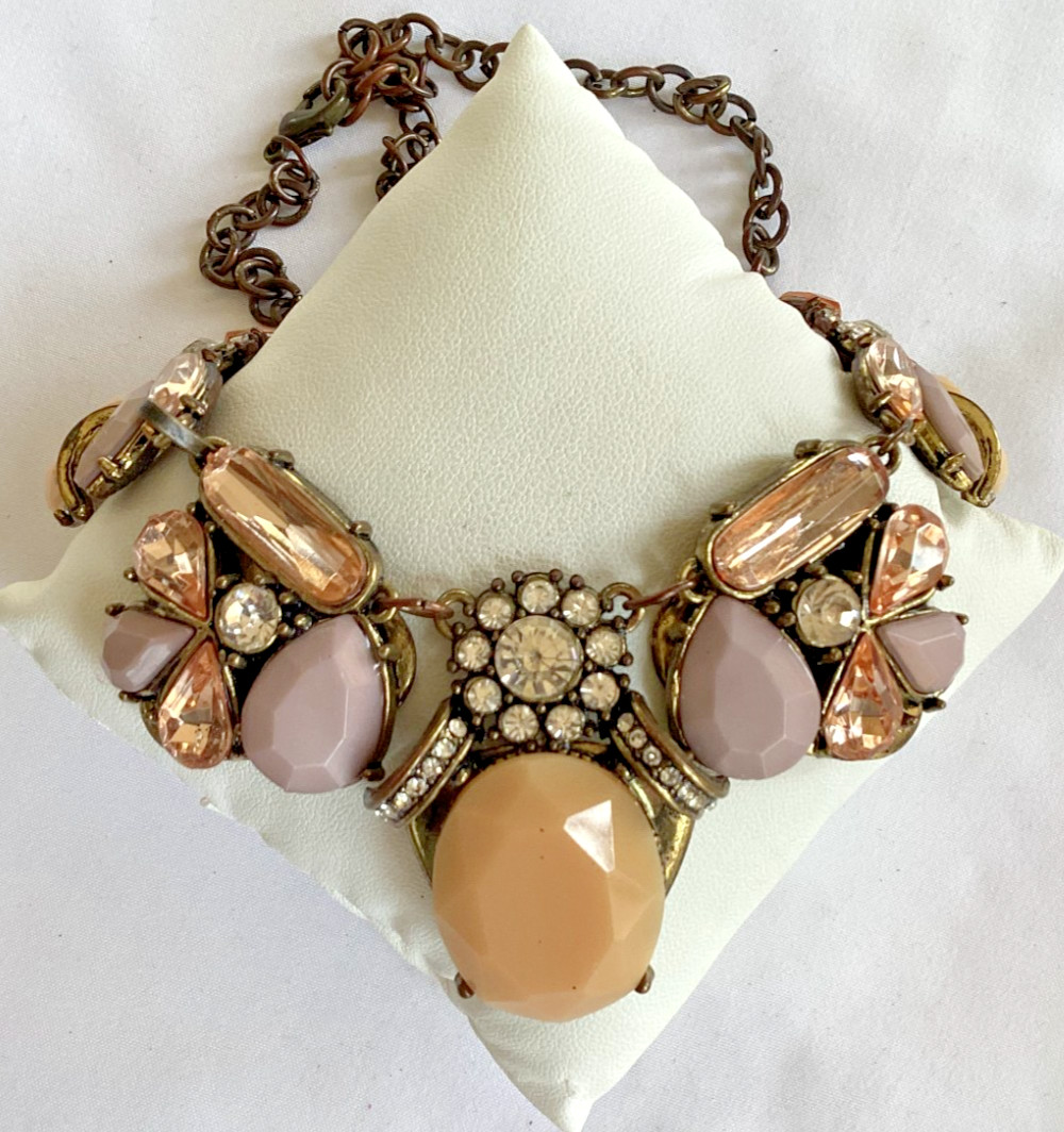 Spring Street Antiqued Brass and Rhinestone Statement Necklace.