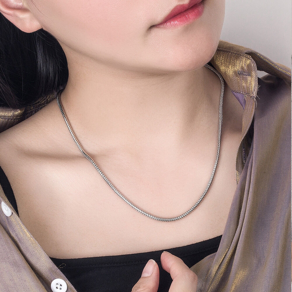 Solid 925 Sterling Silver Delicate Dainty Round Snake Necklace for Women & Men