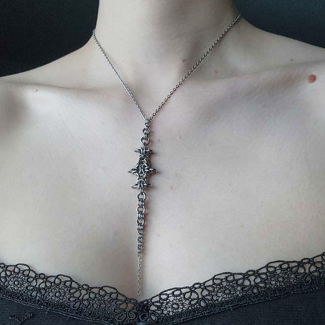 Gothic silver spiky rosary made of stainless steel