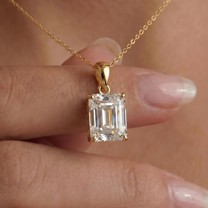 2.0 Carat Emerald Cut Lab Grown Diamond Pendant Solitaire Anniversary Gift Her