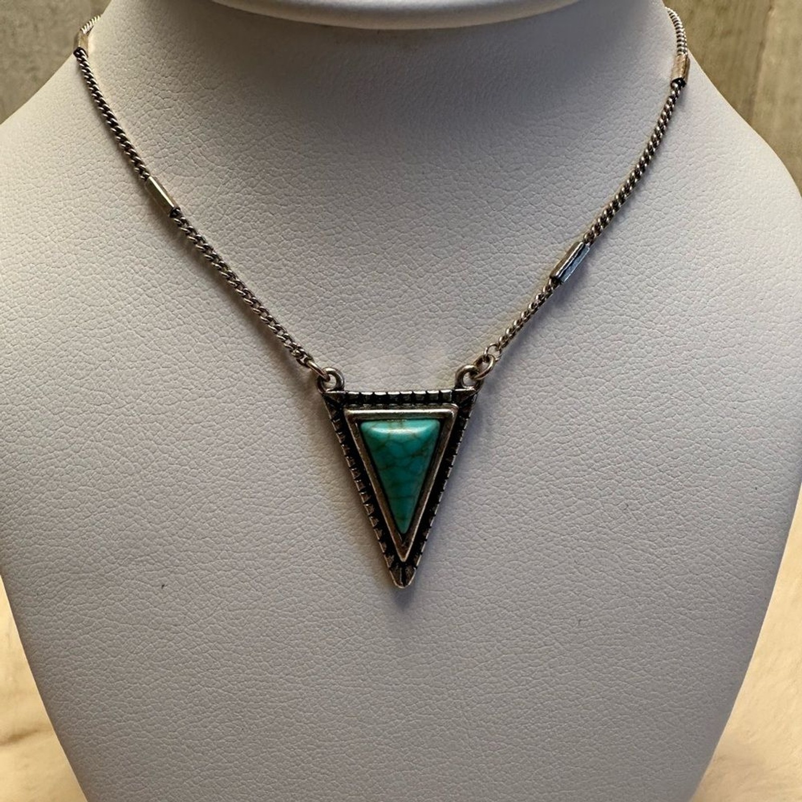 Turquoise Silver Triangle Pendant Necklace