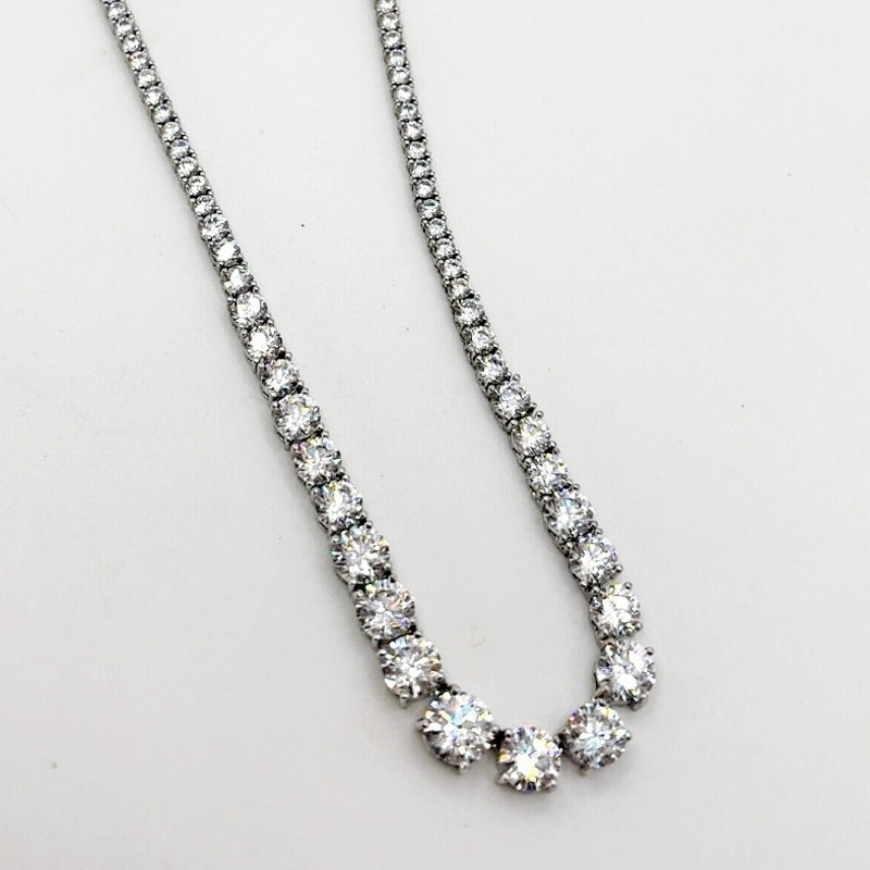 Rhodium and Silver Plated Gradient Zirconia Tennis Necklace 16”