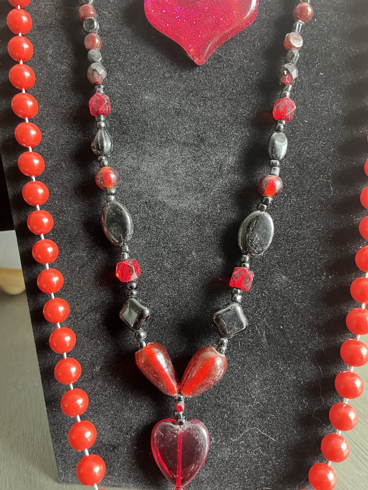 Heart Necklace Lot Glass mixed material Red Black Pink Jewelry Valentine