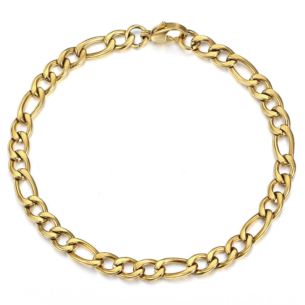 3-9mm Mens Gold Plated Stainless Steel Figaro Chain Bracelet Father’s Day Gift