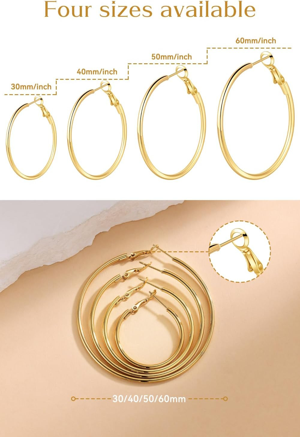 4/6 Pairs Gold Silver Hoop Earrings for Women 14K Gold Plated Hypoallergenic 2Mm