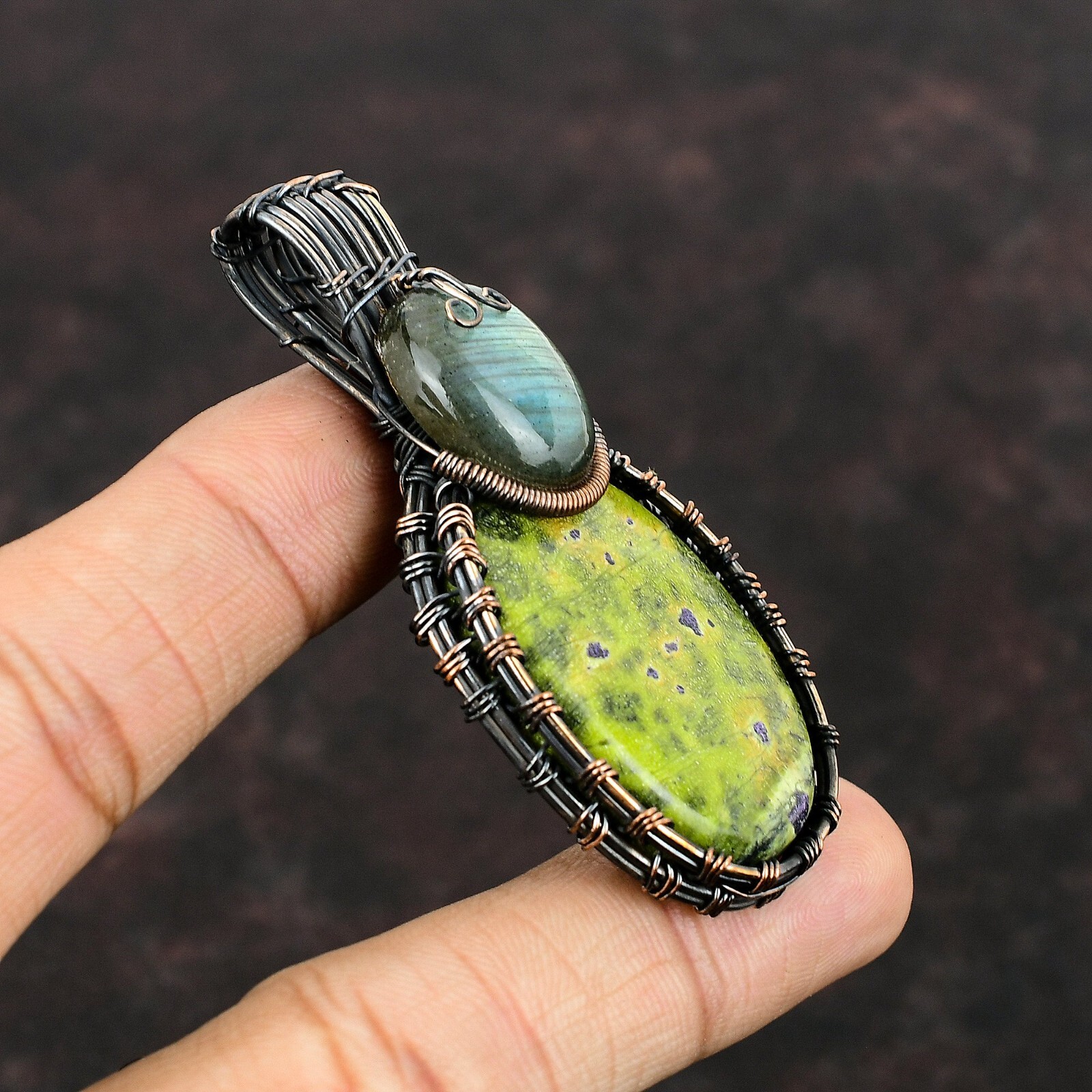 Stichtite Gemstone Wire Wrapped Pendant Copper Handmade Jewelry For Women 2.64″
