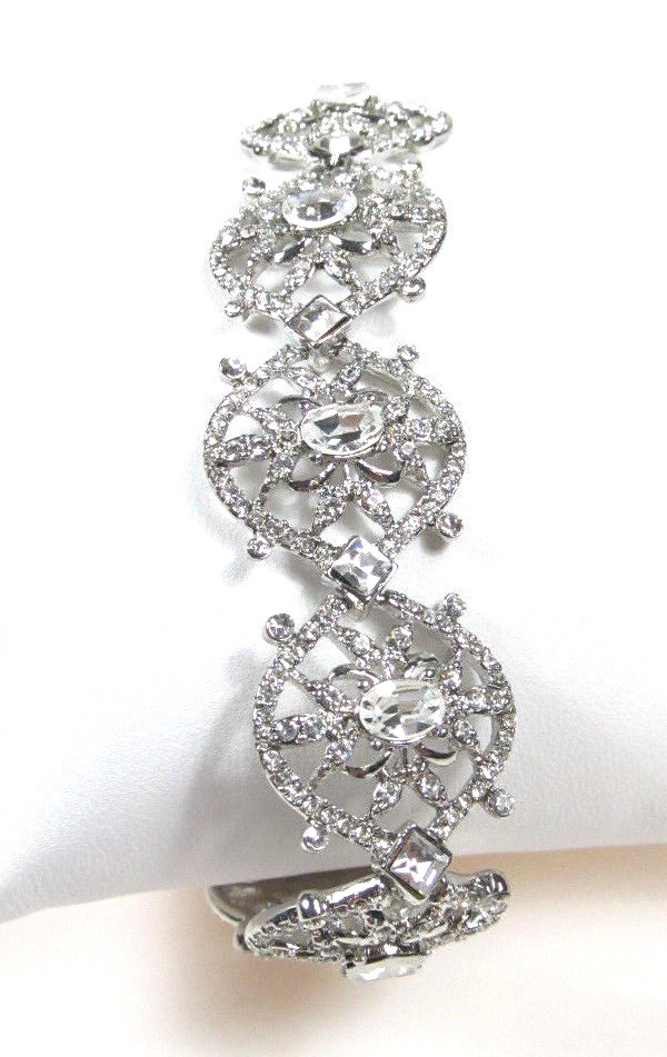 Carolee Lux Silver-Tone Geometric Clear Pave Flex Bracelet NWT $125