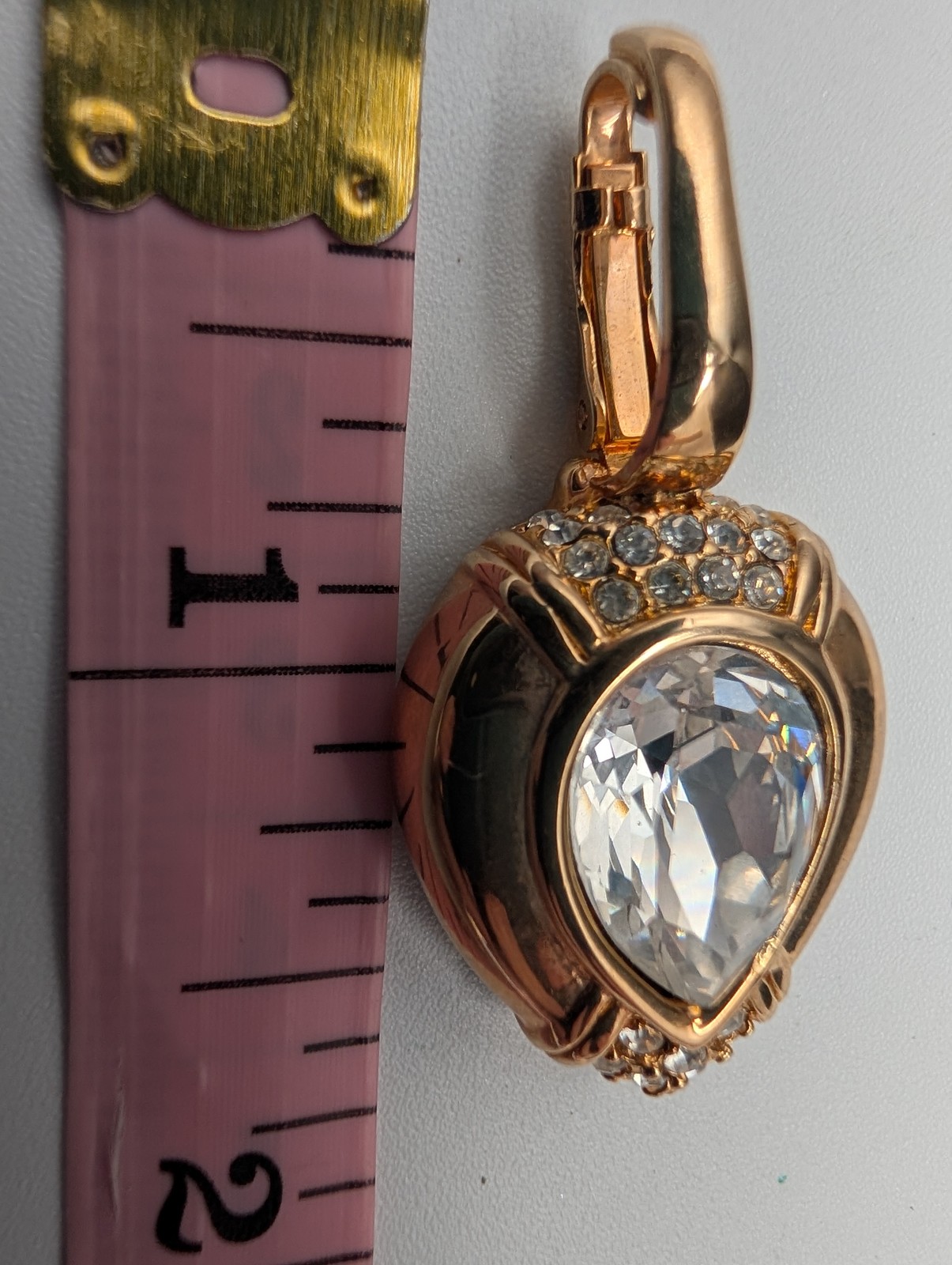Swarovski Gold Tone Pear Crystal Pendant Charm Large Clear Rhinestones Signed