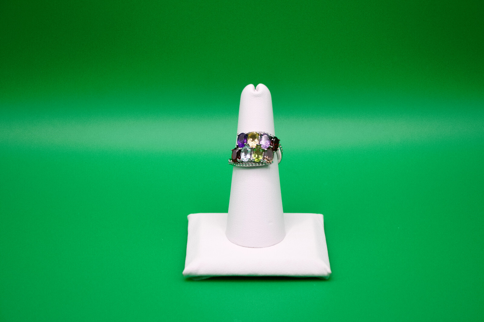 Multi Gemstone (Topaz, Garnet, +5) Bypass Ring Stainless Steel 3.90 ctw Sz. 6.0