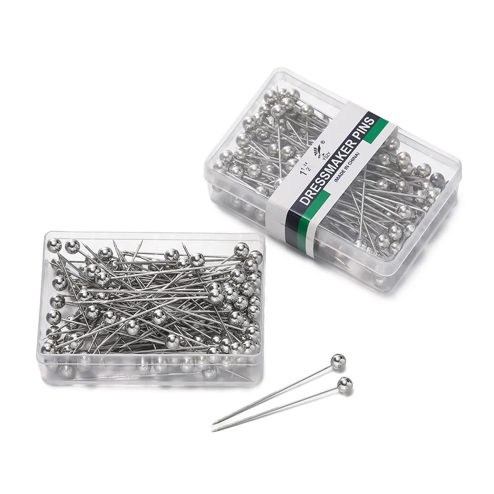 100Pcs/Box Stainless Steel round Pearl Head Needles Stitch Straight Push Sewing