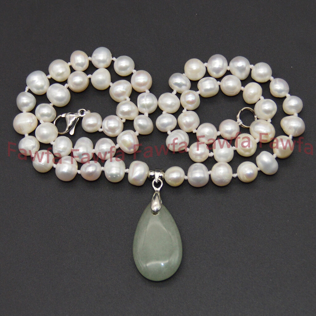 Natural 6-11mm White Freshwater Baroque Pearl Beaded Gems Pendant Necklace 18”