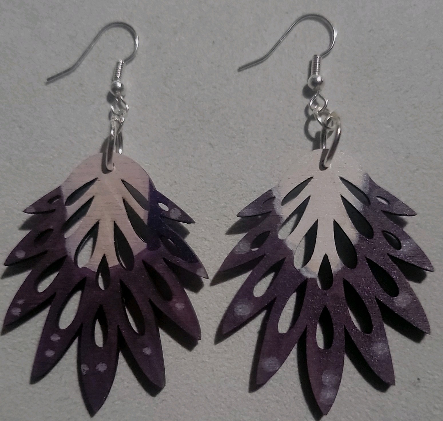 Purple Acrylic Leaf Nature Dangle/Drop Hook Earrings, No Stone