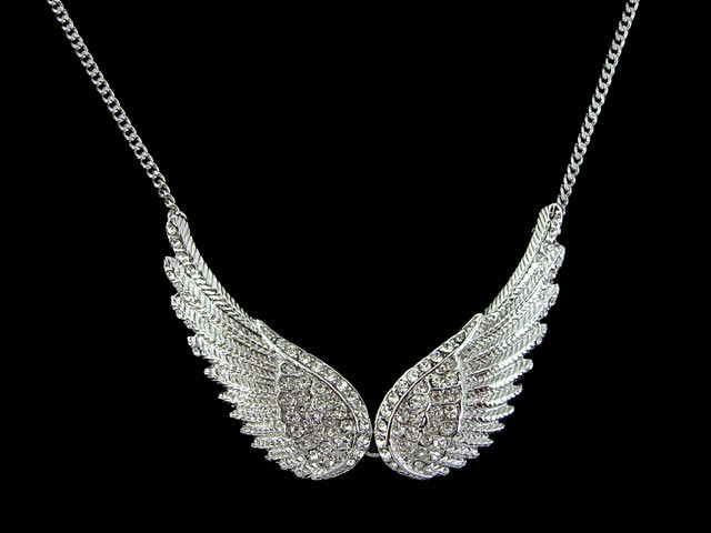 5.5cm Big Angel Wing Austria Crystal White Gold-plated Necklace Earrings Set