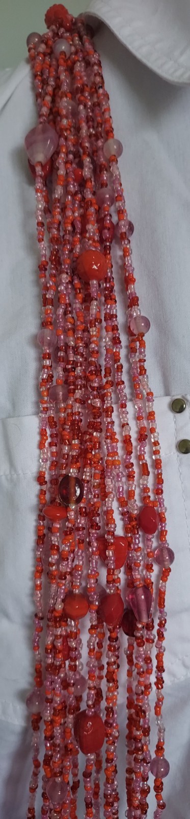 Multicolor Beaded Multi Strand Scarf Wrap Necklace w/Straight Back Statement