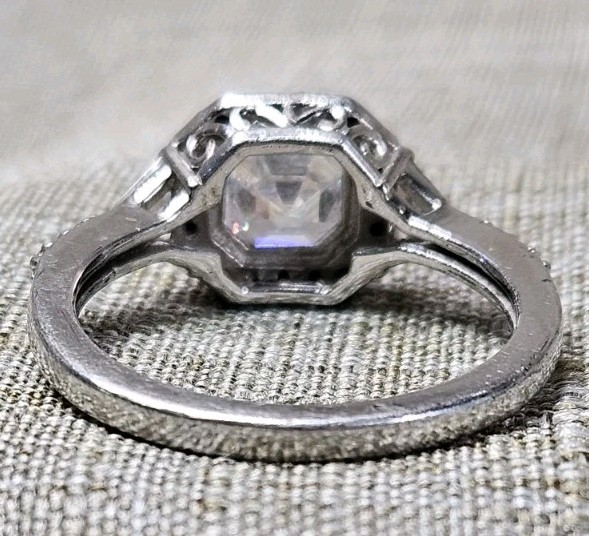 925 Sterling Silver Asscher Cut CZ Black Halo Ring Size 10 Art Deco Style