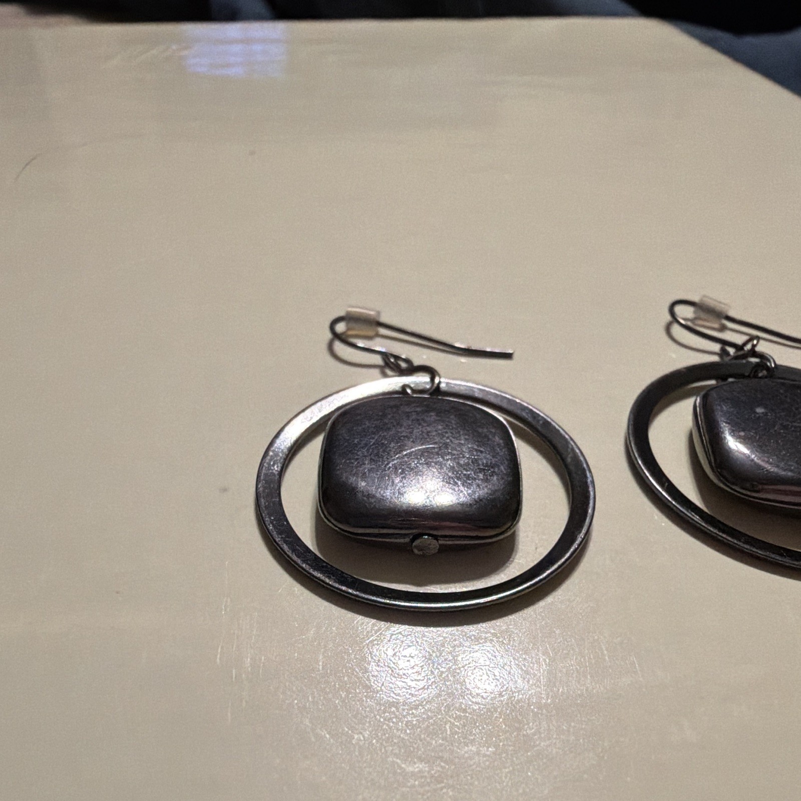 Black Hoop Dangle/Drop Earrings, Square Charm, Hook Closure, Metal, No Stone