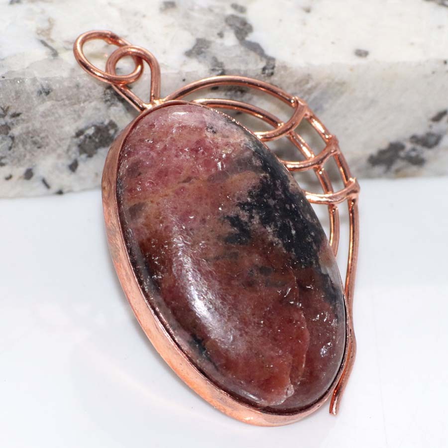 Copper Plated Rhodonite Pendant 1.8″ Unique Daily Wear Gift Most Beautiful MJ