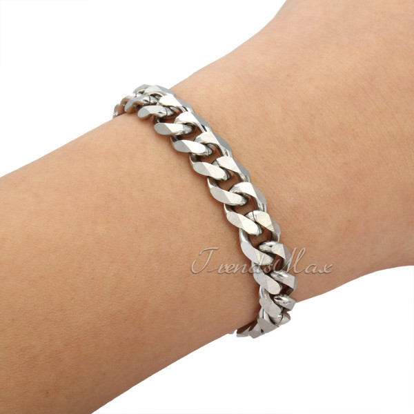 3-11MM 7-11″ Silver Stainless Steel Curb Cuban Chain Bracelet Hand Wrist Jewelry