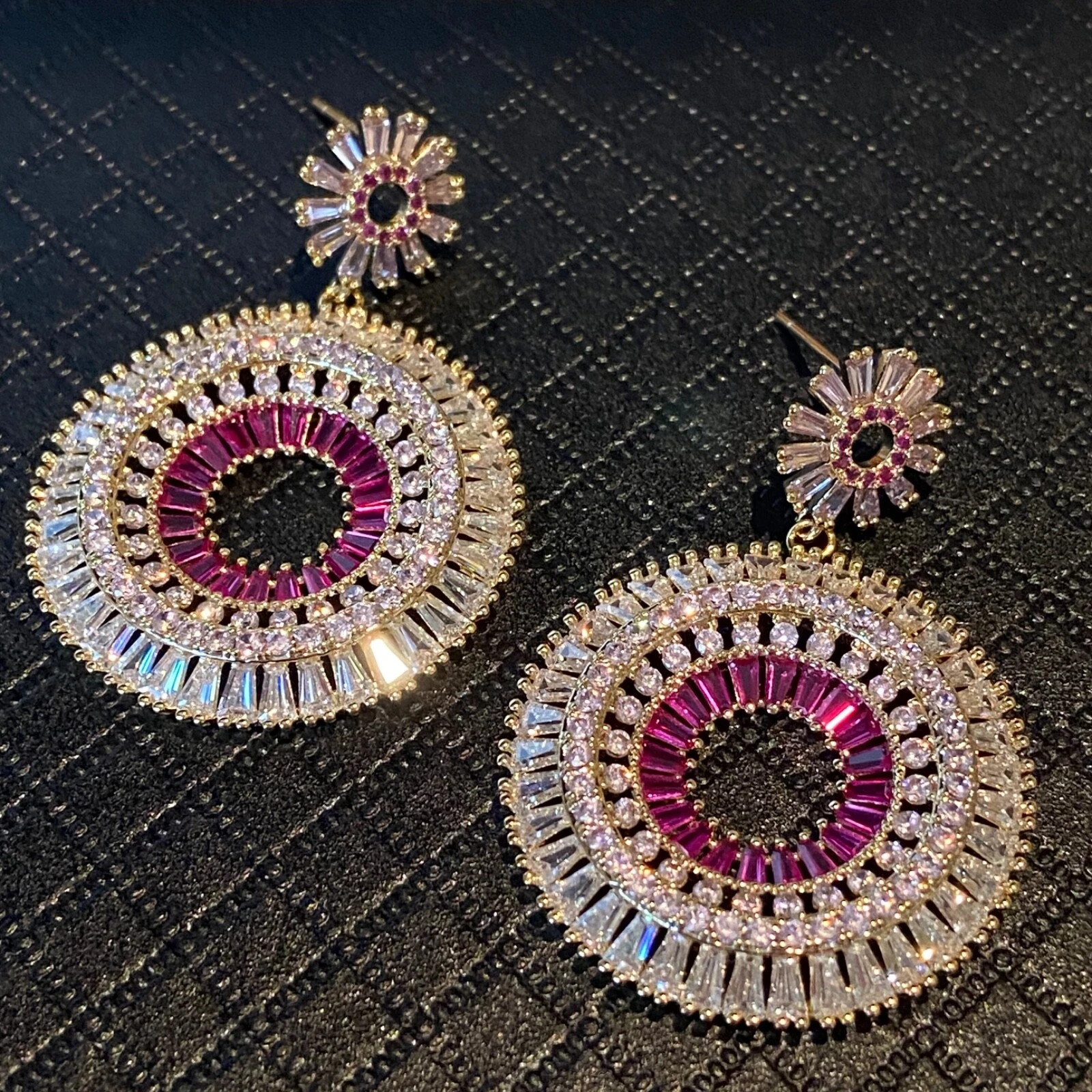 Lab-Created Pink Sapphire Wedding Hoop Chandelier Earrings 18k Gold Plated Gift