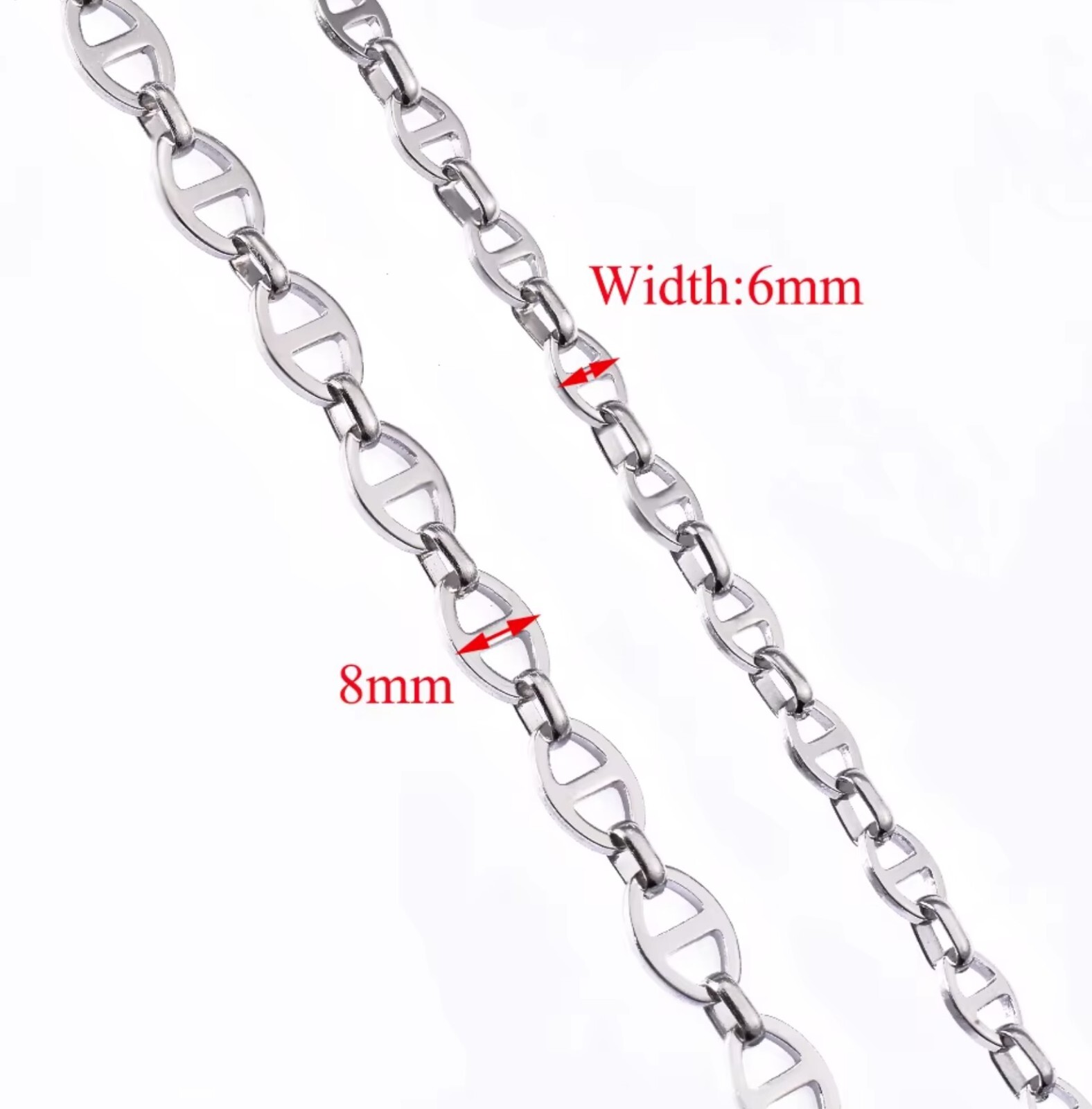 Silver Stainless Steel 60 cm (23.6 in) 8 mm Mariner Chain with lobster clasp