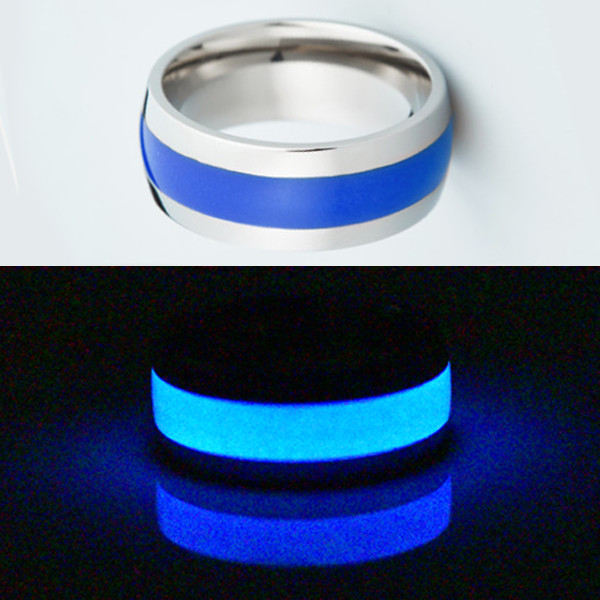 Titanium Ring with Blue Glow in the Dark Inlay (Single Line)