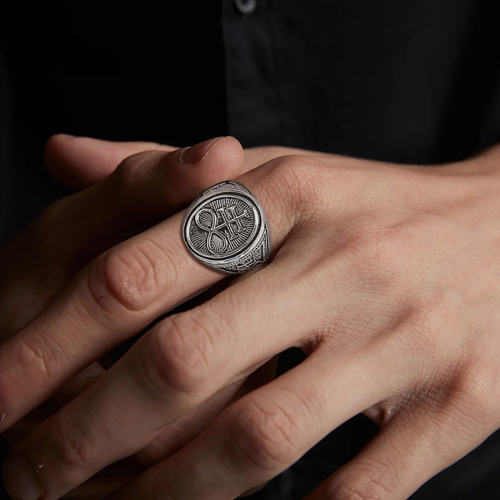 Sigil of Lucifer Devil Seal Satan Stamp Ring Men Stainless Steel Punk Signet Ban