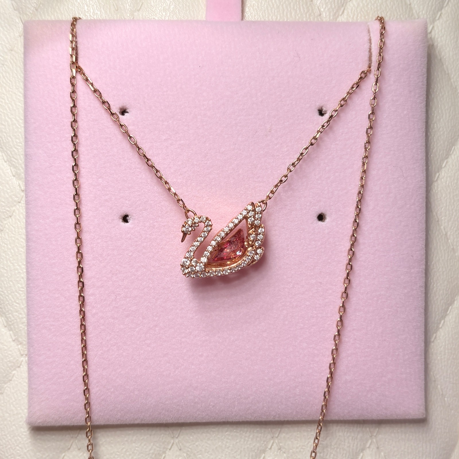 Swarovski swan necklace, pink, 18K rose gold finish, shine brightly