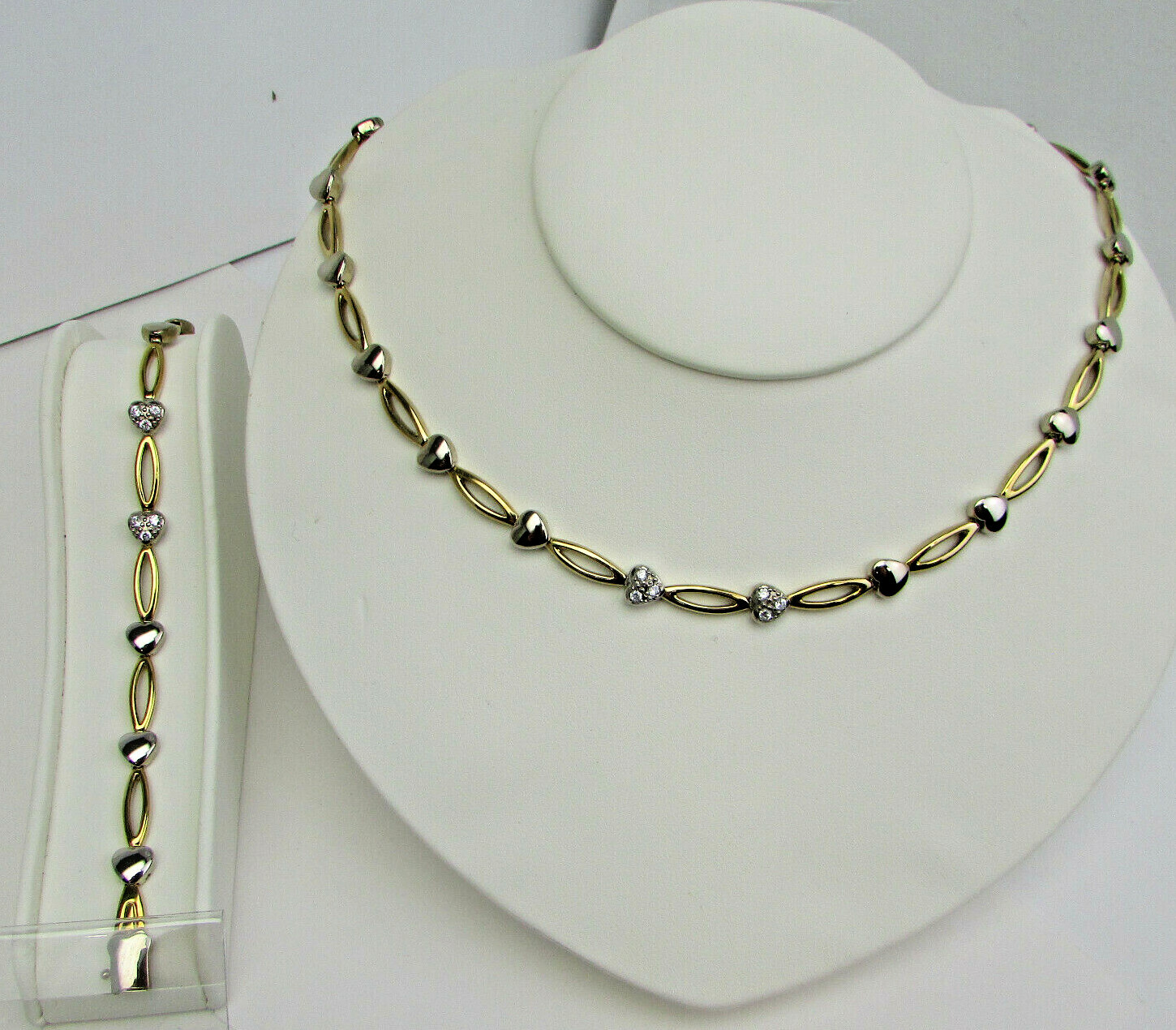 Allison Reed Gold, Silver, & Sparkling Heart Necklace & Bracelet, Open Box New