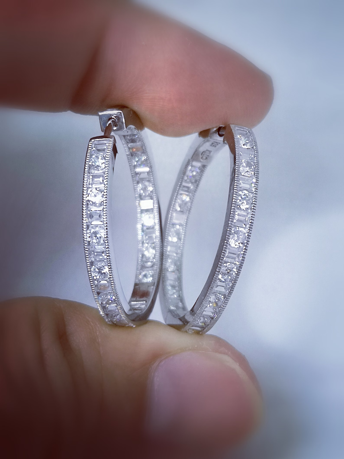 2.62 Ct Round Cut Simulated Diamond Wedding Hoop Earrings 14k White Gold Plated