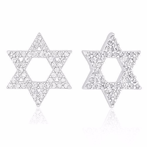 18k White Gold Plated Cubic Zirconia Hexagram Stud Earrings by ORROUS & CO
