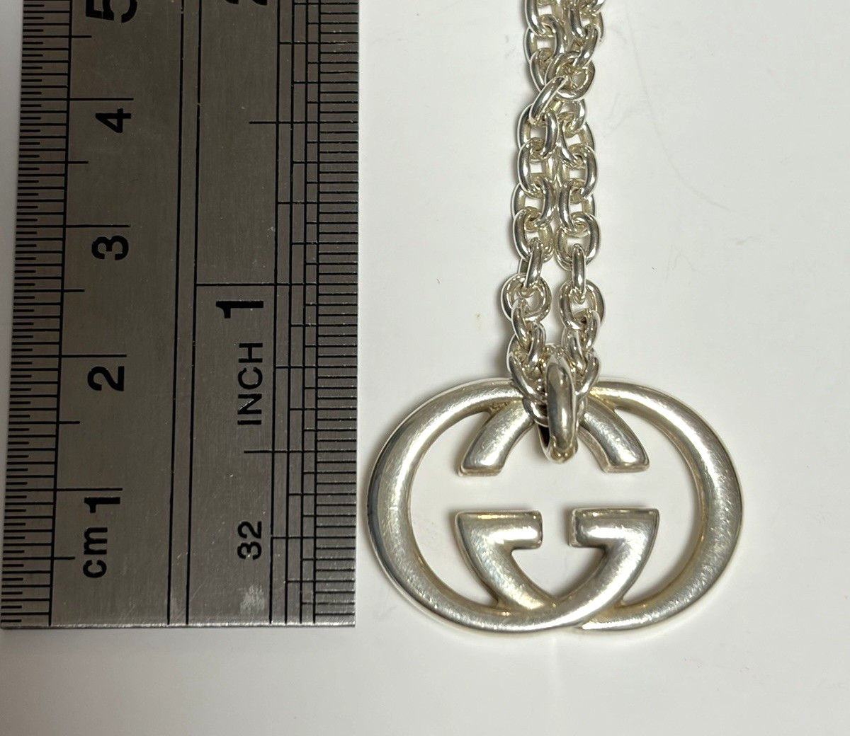 Gucci Interlocking Necklace Sterling Silver 925 Pendant with Box and Accessories