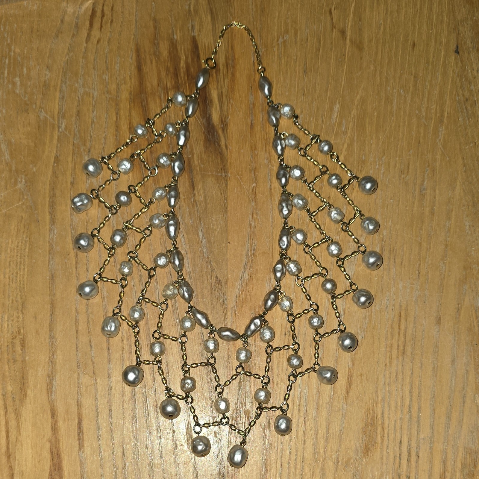 1/20 12k Gold Flaked Baroque Pearl Bib Statement Necklace