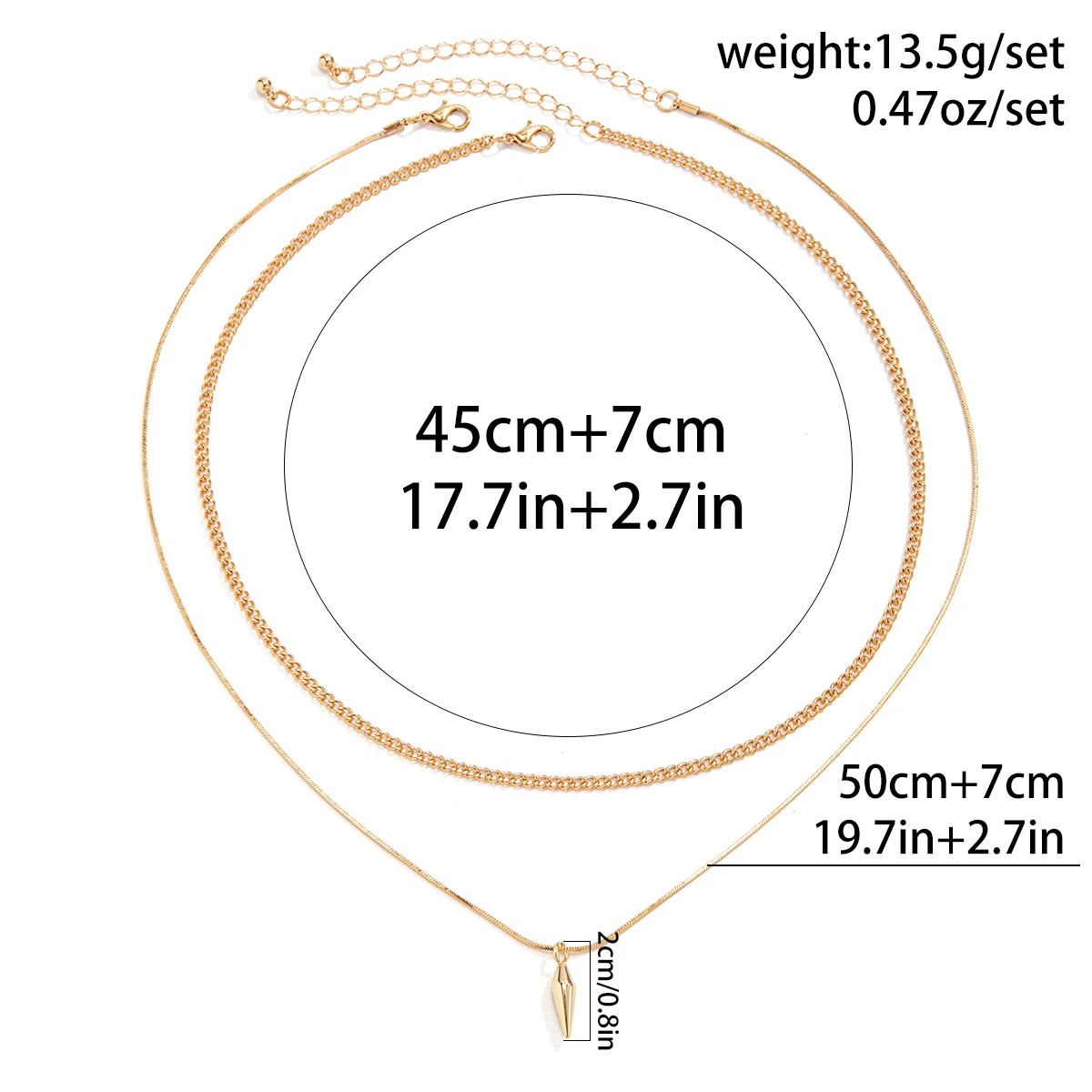 2Pcs/Set Stainless Steel Metal Rivet Pendant Thin Snake Chain Necklace for Men P
