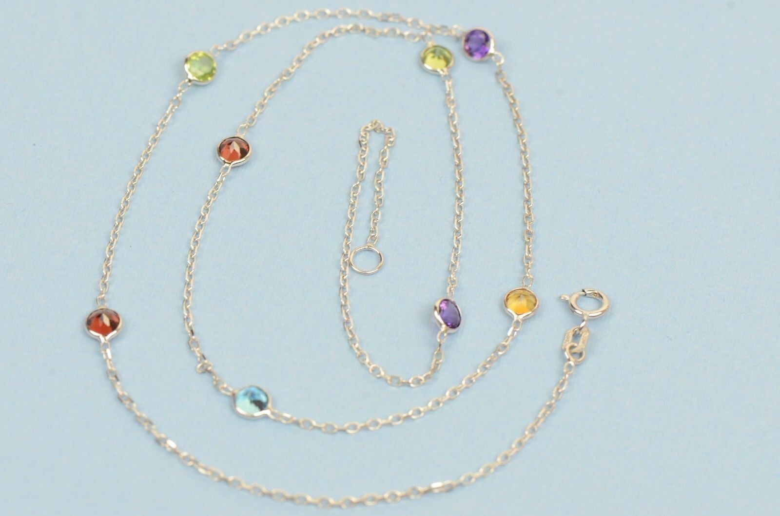 Solid 14k White Gold Multicolor Cubic Zirconia Necklace with Sparkling Stones