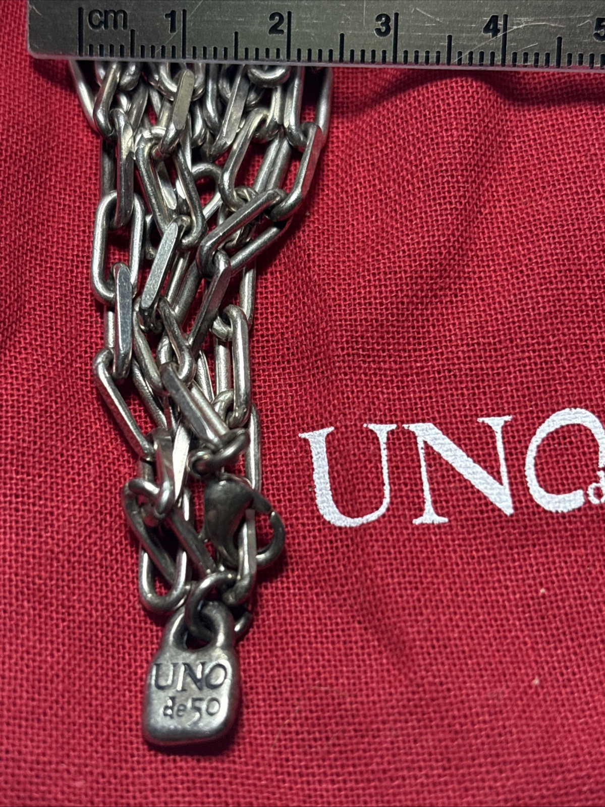 Uno de 50 Alien necklace Long paper clip chain oxidized metal NWT 36″ in bag 18B