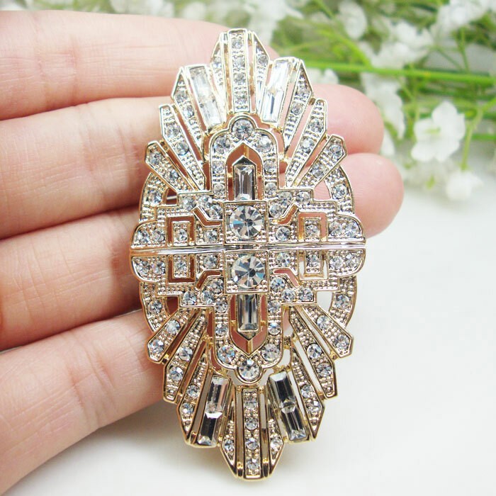 Vintage Woman’s Buckle Crown Flower Clear Brooch Pin Rhinestone Crystal
