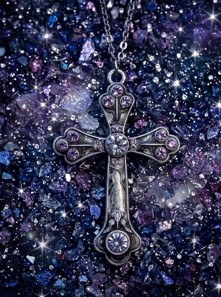 20” Gunmetal Plated Chain Gothic Style Cross Necklace