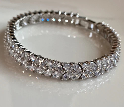 19 CTW Marquise Simulated Diamond Tennis Bracelet White Gold Plated Bridal Gift