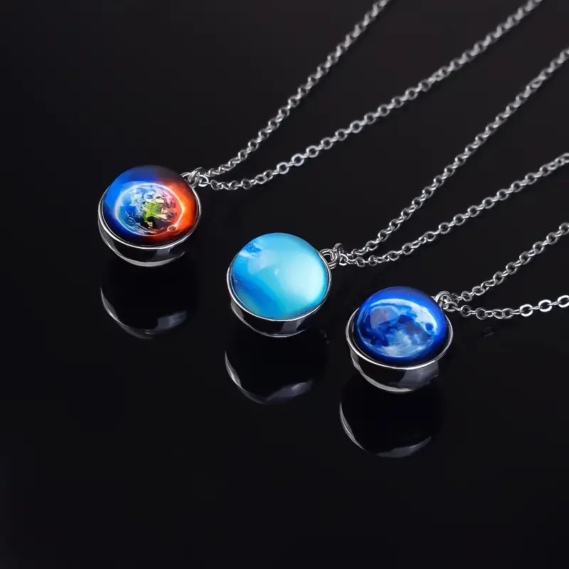 Double Sided Galaxy Planet Glass Ball Pendant Solar System Necklace