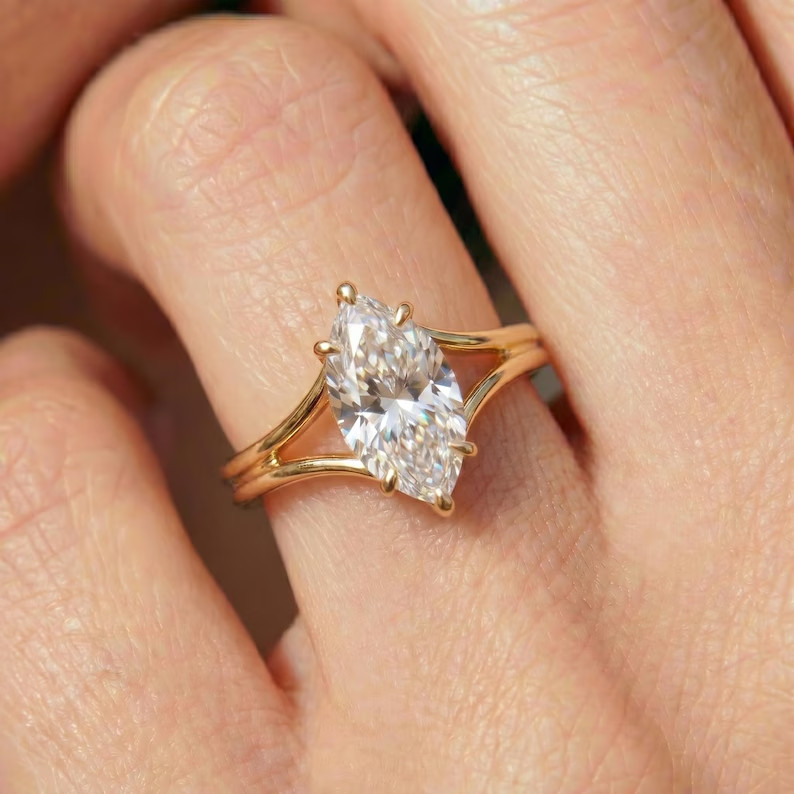 2Ct Marquise Cut Simulated Diamond Dainty Bridal-Set Ring 14k Yellow Gold Plated