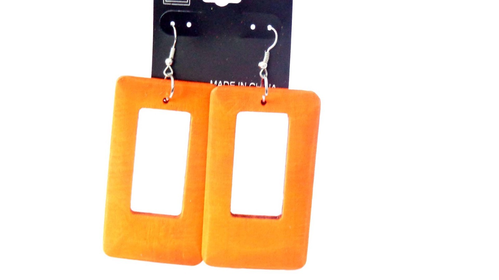 RECTANGLE HOOP EARRINGS WOOD BRIGHT COLORS 3.75 IN L 1.5 IN W BOHEMIAN