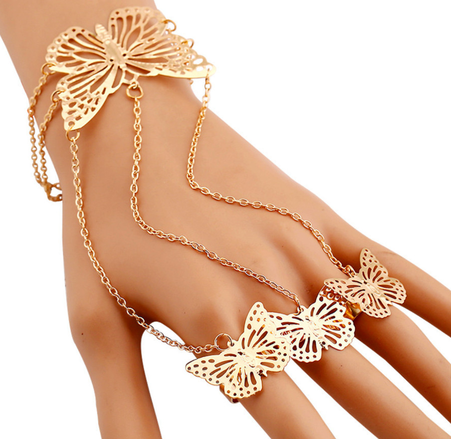 Adjustable Butterfly Bracelet Bangle Finger Ring Harness Hand Chain Slave